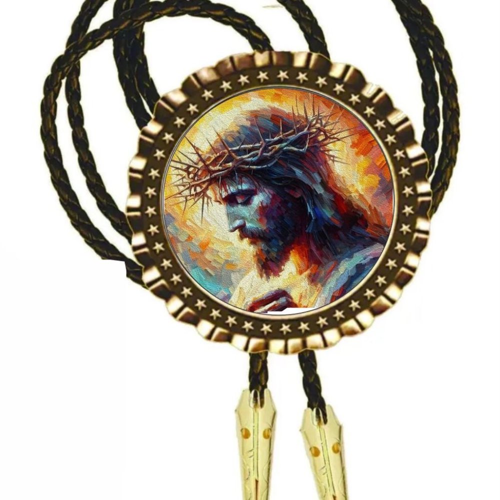 Jesus Christ and Thorns Bolo Tie All Metal Necktie Photo Art Hand Made New All B